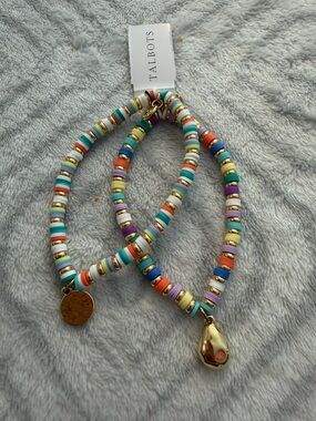 Talbots Stretch Bracelet Bright Stackable Multicolor Beads Gold Charms